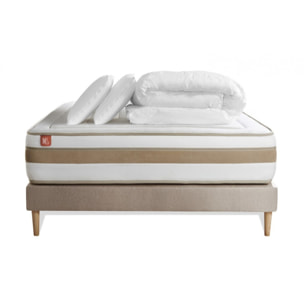 Pack matelas LE RAFFINÉ - Ressorts ensachés + Mémoire de forme BioVisco - Ep. 26 + sommier Beige