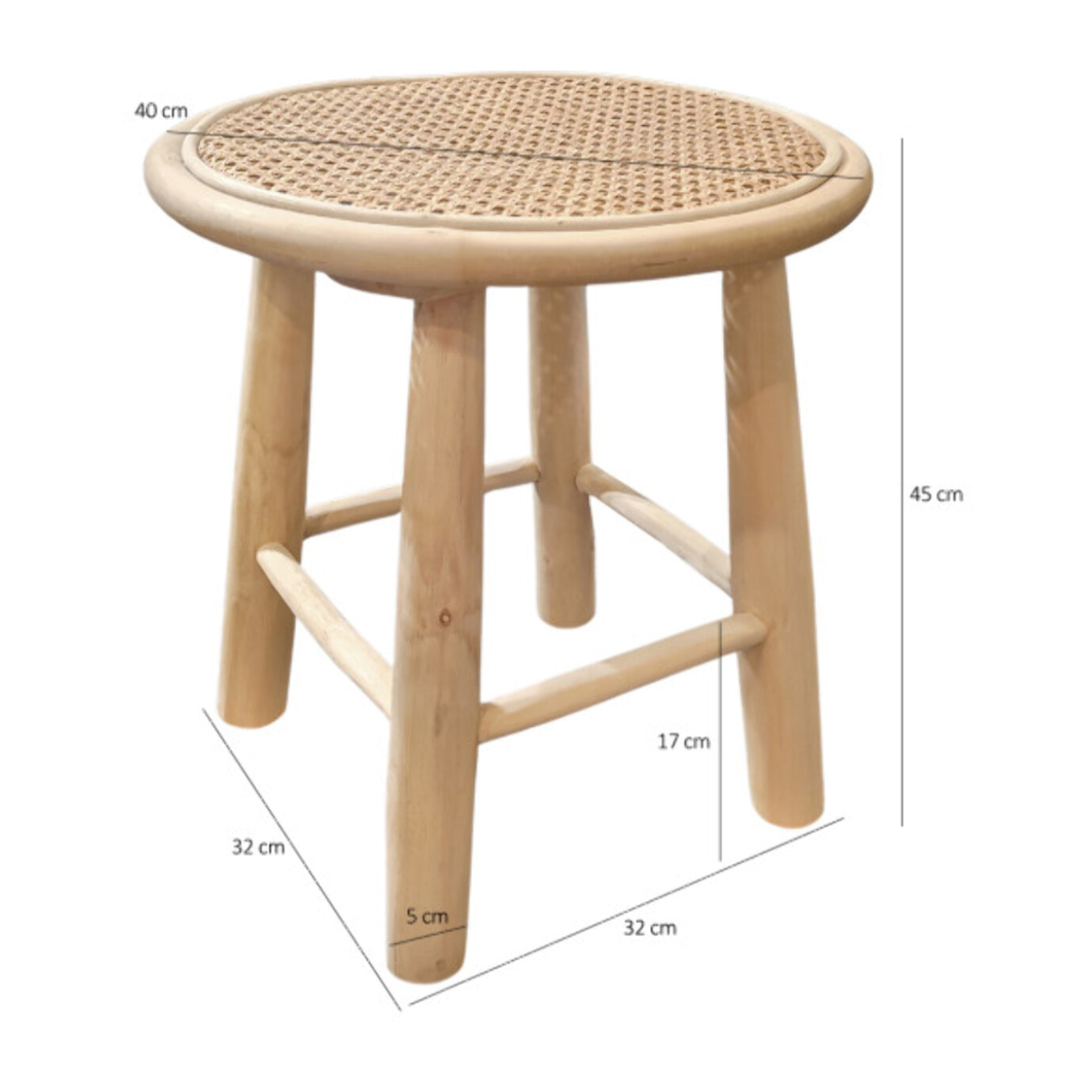 Table d'appoint ronde D. 40 cm bois de teck massif et rotin - LINA