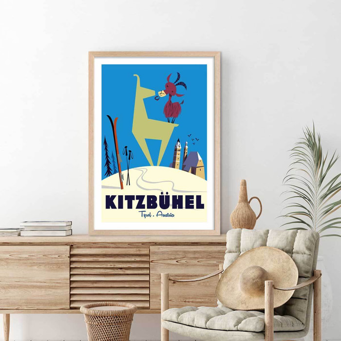 Poster de bisous de kitzbuhl Affiche + cadre en bois - Chêne