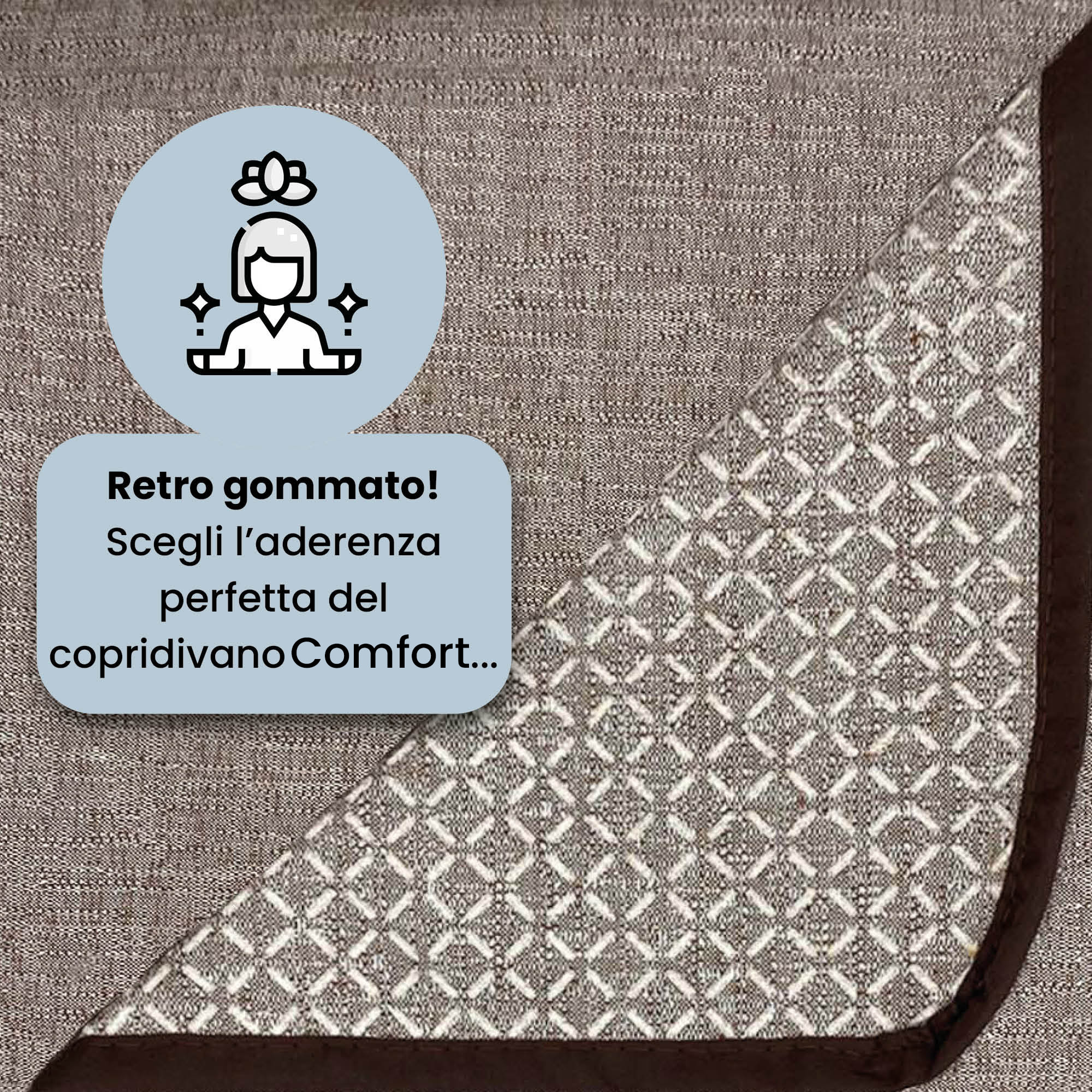 COPRIDIVANO COMFORT, Antiscivolo, Cotone+Microfibra+Fibre Varie, Made in Italy - MARRONE