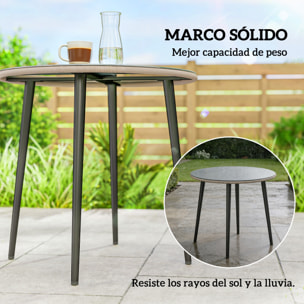Mesa de Comedor de Jardín Redonda, Mesa de Terraza Exterior 80x80x74 cm, con Tablero de Vidrio Templado con Borde de Ratán, Estructura de Acero, Carga 50 kg, para Patio, Balcón, Gris