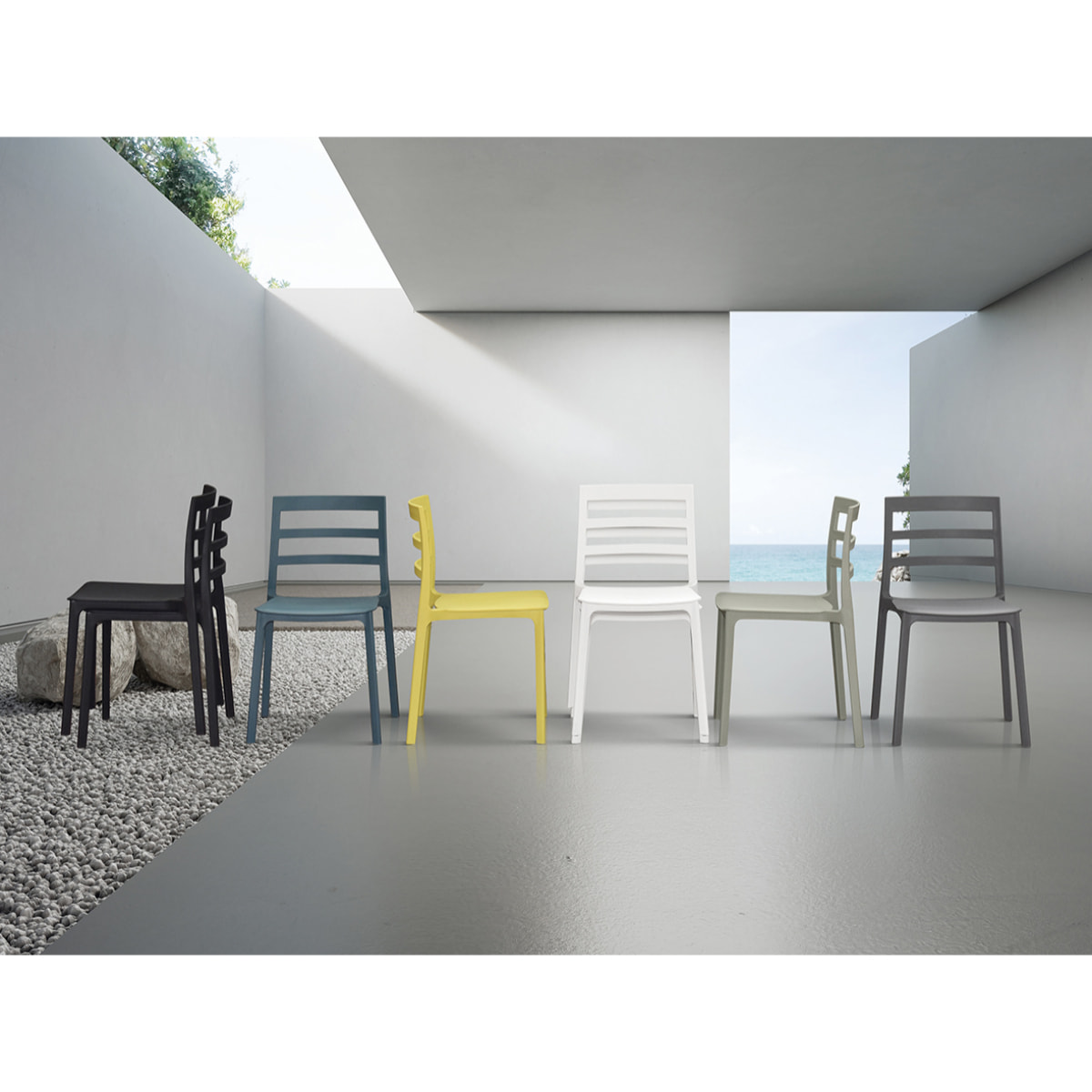 Set di 4 sedie MALAGA in polipropilene giallo