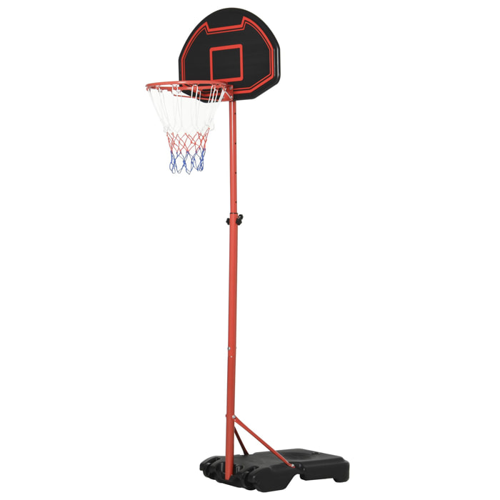 Panier de Basket-Ball sur pied avec poteau panneau, base de lestage sur roulettes hauteur réglable 1,55 - 2,1 m rouge noir
