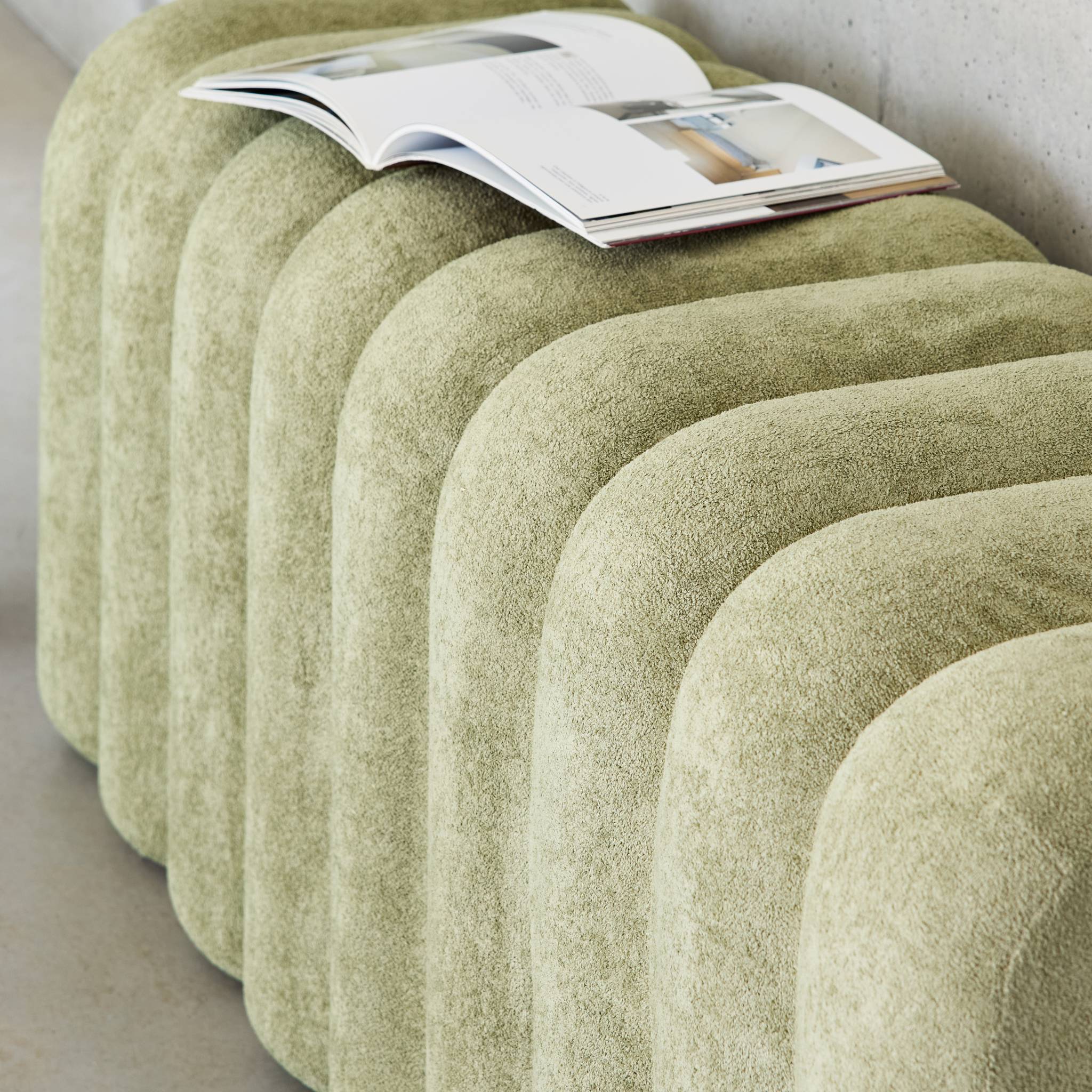 Banc. bout de lit vert contemporain en tissu