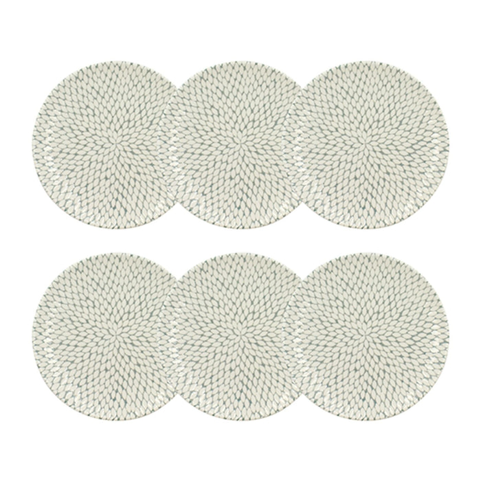 Lot de 6 assiettes à dessert à motif en porcelaine  20cm JASMIN