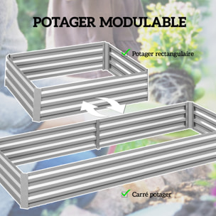 Carré potager de jardin dim. 241L x 90l x 30H cm tôle d'acier ondulée argentée