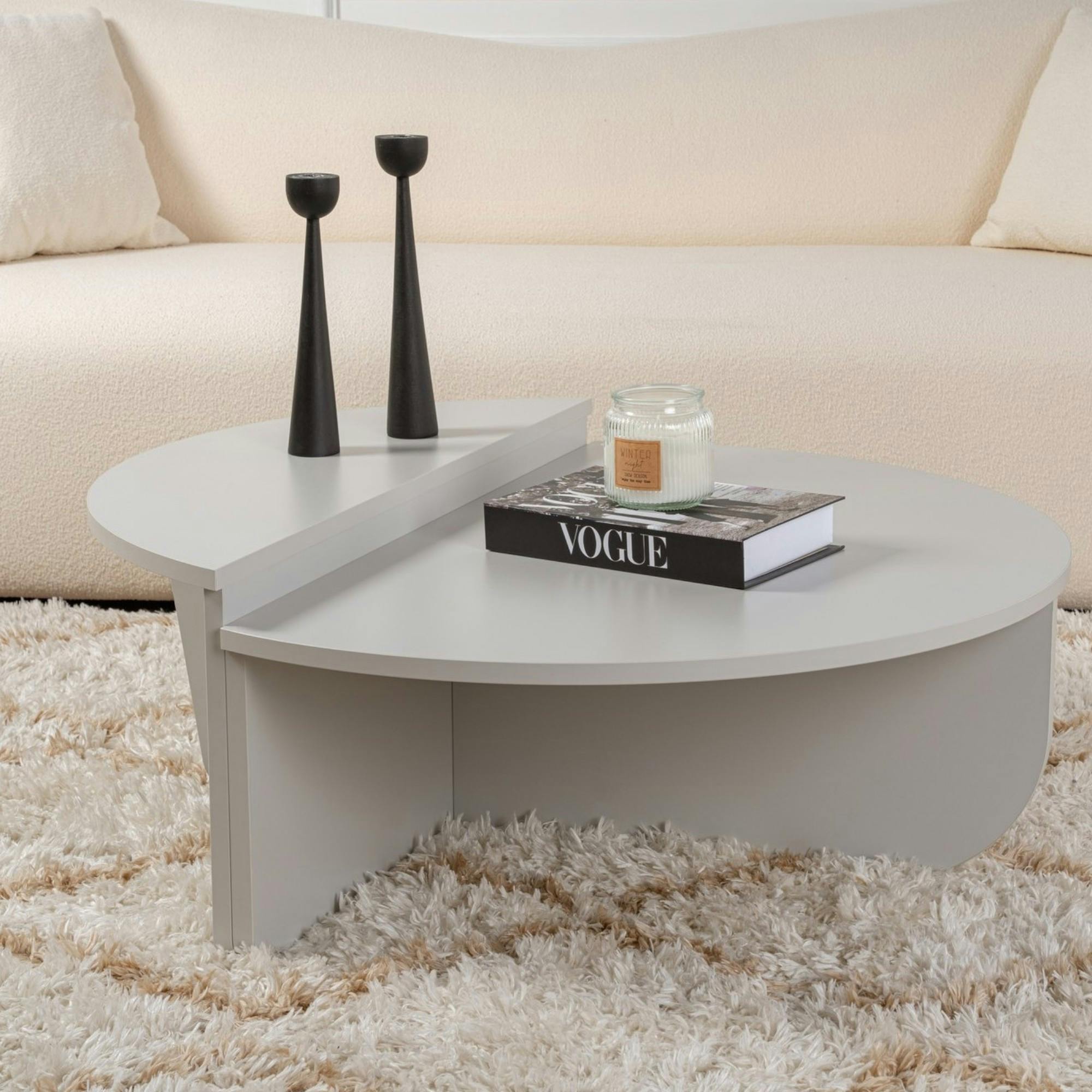 Table basse moderne grise effet laqué - 2 hauteurs MARFA