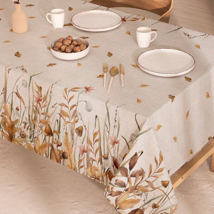 Mantel lino antimanchas estampado Niscalo Ocre