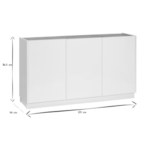 Buffet design blanc laqué brillant et bois clair 3 portes L155 cm NELIO