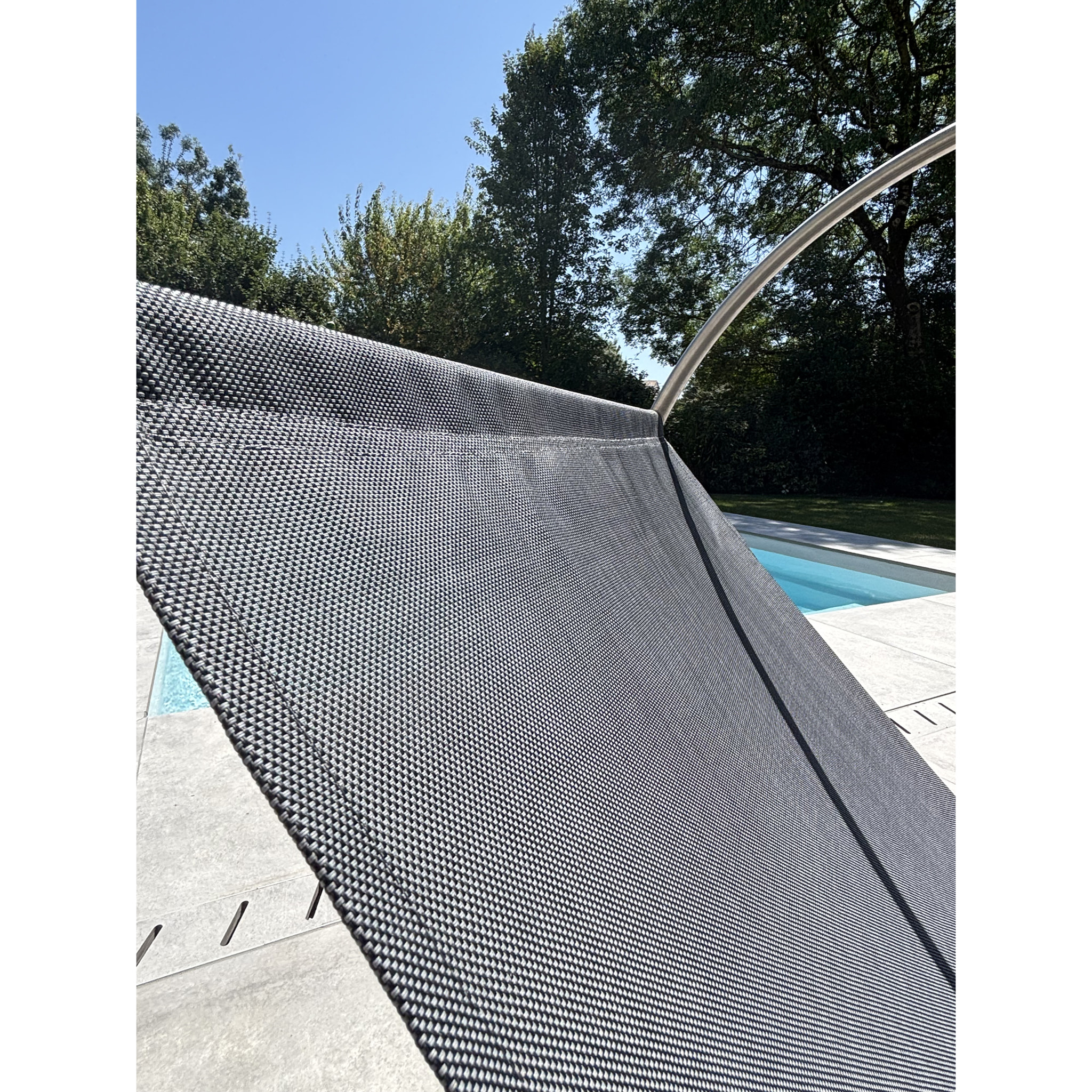 CAPRERA - Fauteuil à bascule de jardin en inox et toile plastifiéee