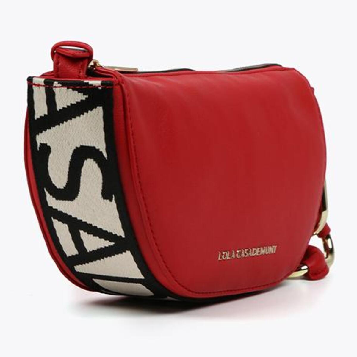 Borsa a tracolla con rondelle e nastro con logo