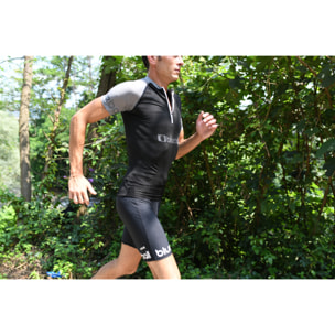 CAMISETA DE COMPRESIÓN RUNNING PARA HOMBRE DE MANGA CORTA BLUEBALL EN NEGRO Y GRIS