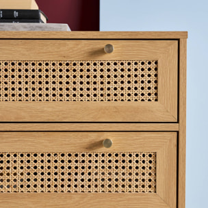 Commode décor bois et cannage 6 tiroirs JUDITH