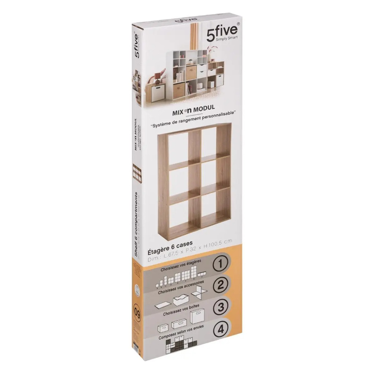 Étagère 6 cases "Mix N' Modul" effet bois naturel