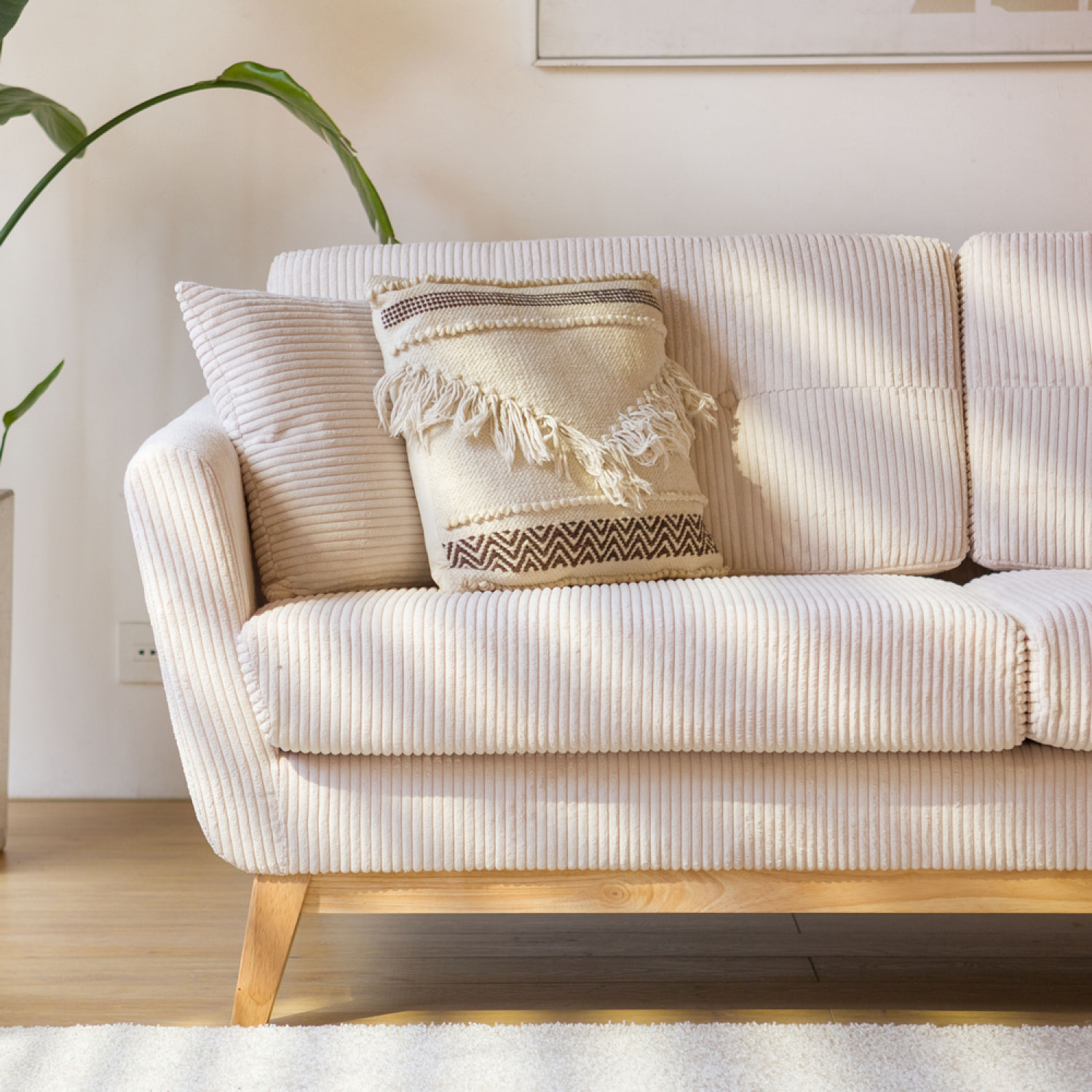 OSLO Canapé 3 places scandinave velours côtelé beige