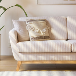 OSLO Canapé 3 places scandinave velours côtelé beige