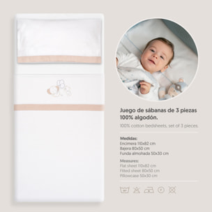 Triptico Coche Franela Oso Elefante Globos Bco/Beig