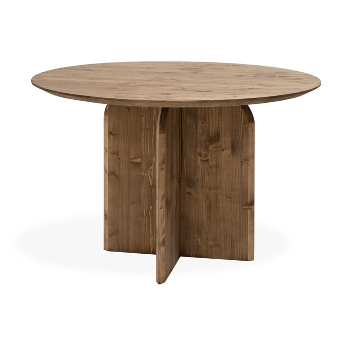 Table à manger ronde en bois massif dans une teinte chêne foncé de 110cm Hauteur: 75.2 Longueur: 110 Largeur: 110