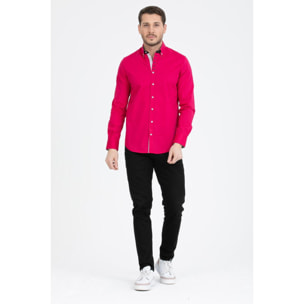Camicia Uomo 1 Bottoni Button Down Slim Popeline Stretch Unito Fucsia