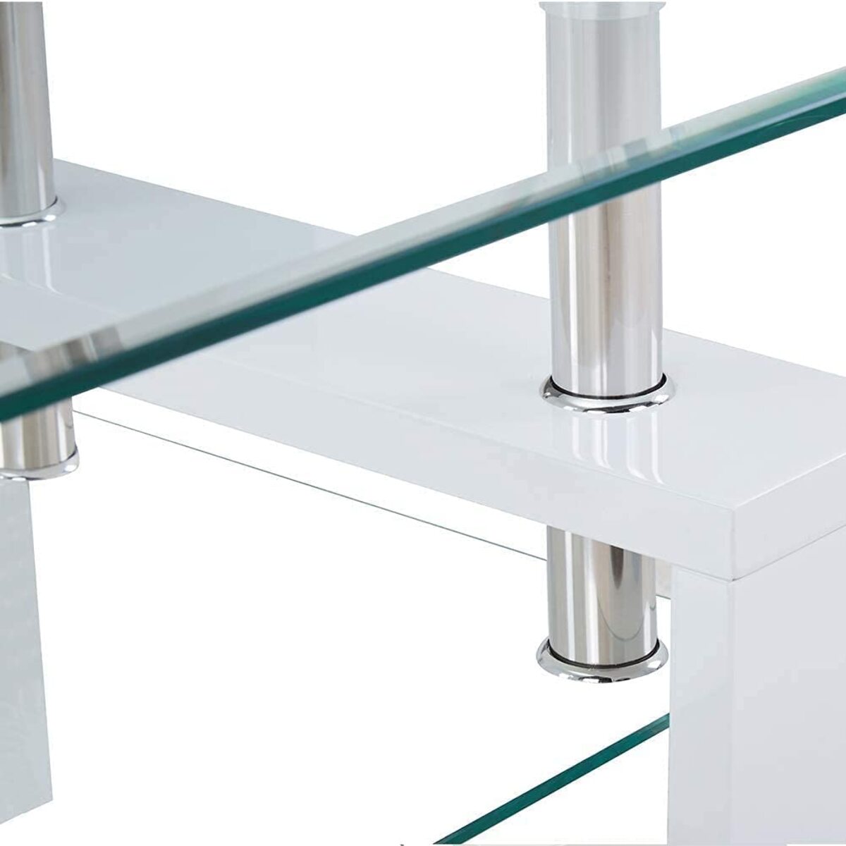 Tavolino Basso Rettangolare Salotto In Vetro E Legno MDF Soggiorno Salone Sala Pranzo Tavolo Caffè Ripiano Moderno Elegante Bianco 100 x 60 x 45 cm