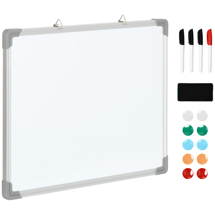 HOMCOM Tableau blanc aimante magnetique cadre aluminium 60x45cm