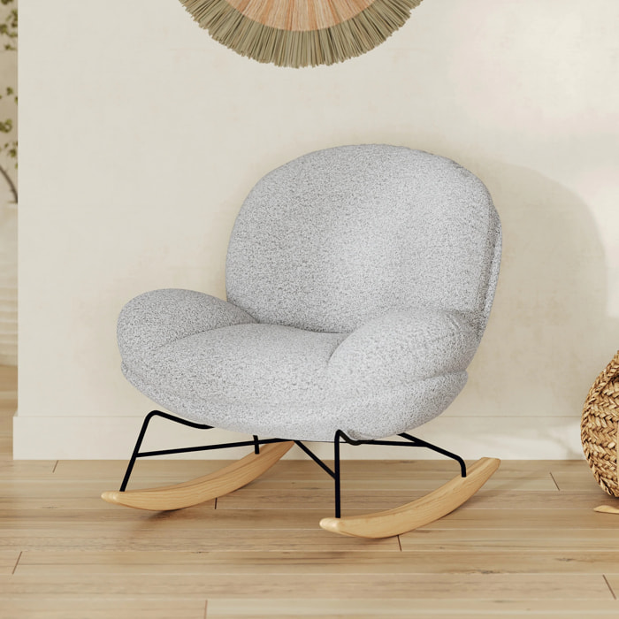 Rocking chair en tissu bouclette gris chiné - Lenny
