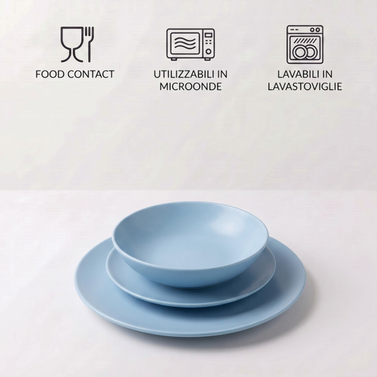 Servizio piatti 18 pezzi in ceramica - AZZURRO