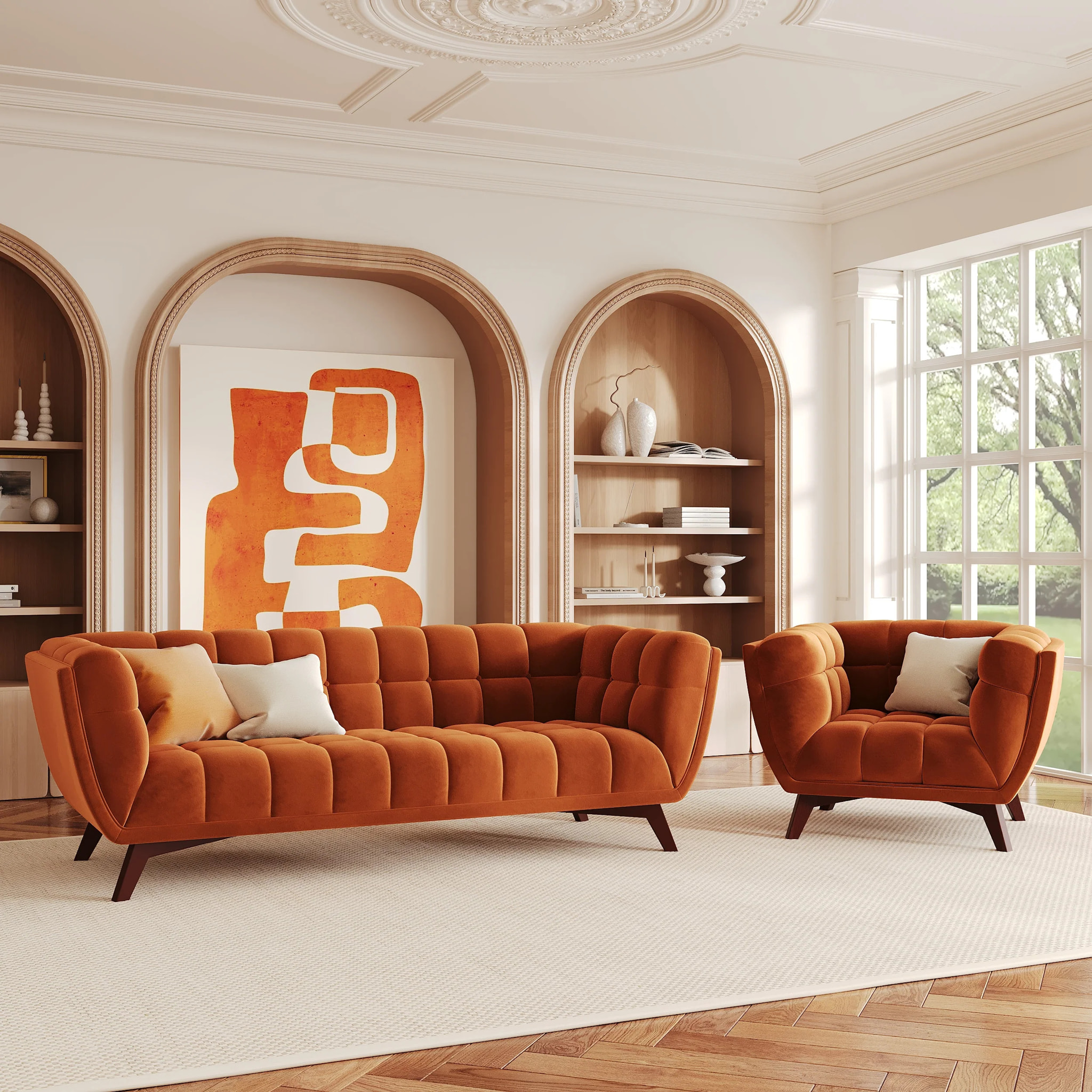 Fauteuil en velours orange curcuma - Mona