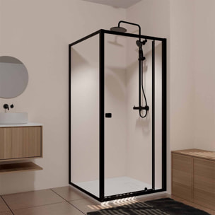 Porte de Douche Pivotante Extensible 69/80x185cm et Retour Fixe 80cm - Noir - BLACK SLIDE
