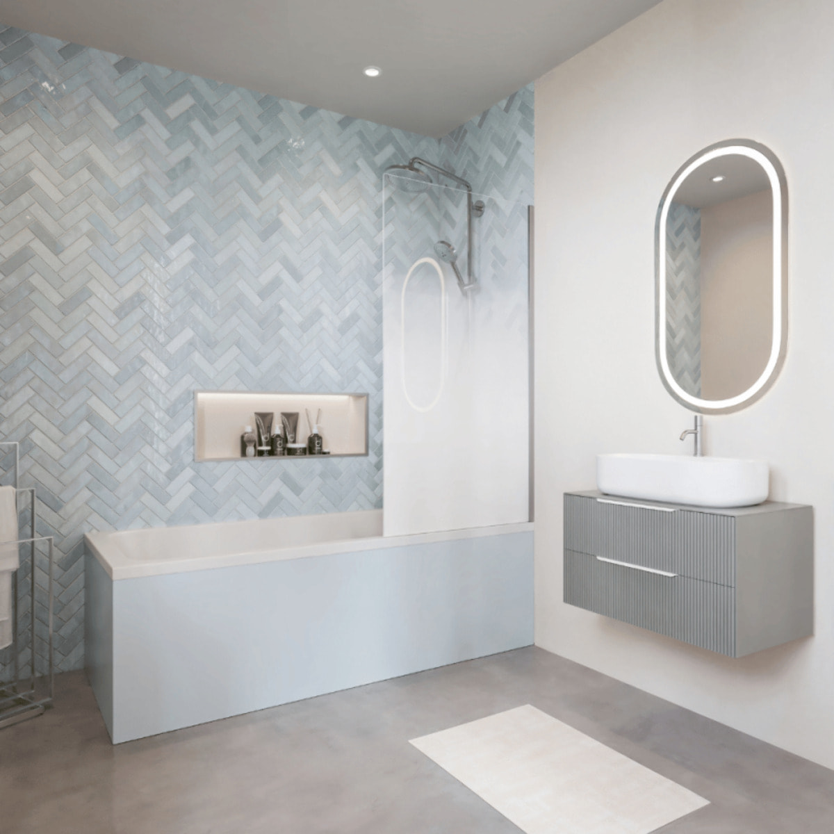 Baignoire rectangulaire Neon 170x75cm + Pare bain droit AURYS Mist 1 chromé profilé droite