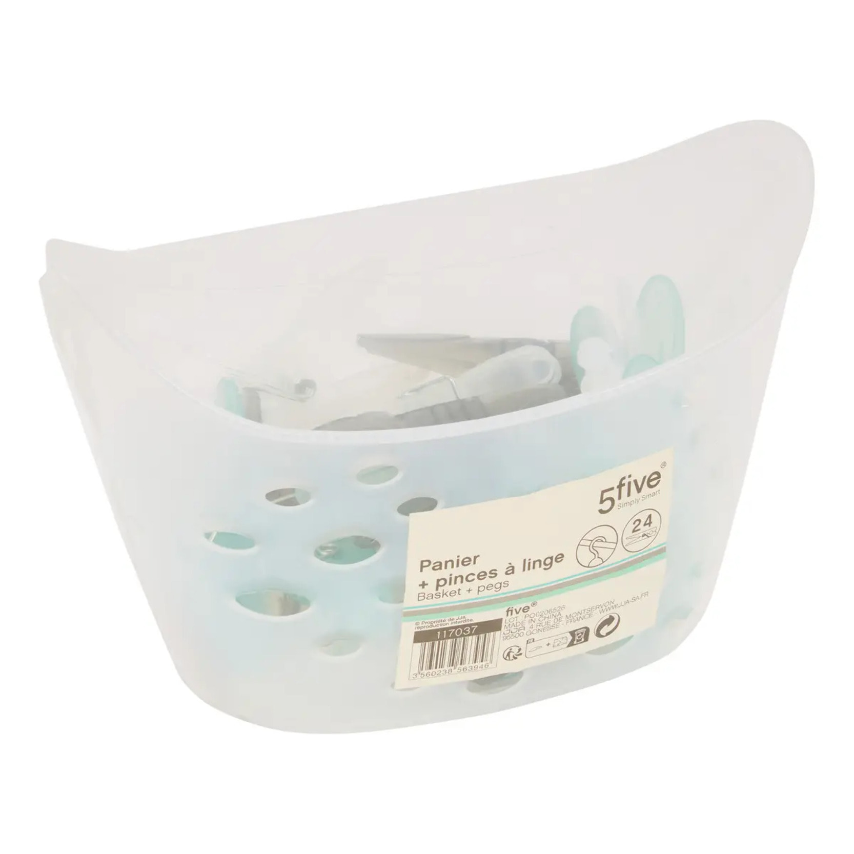 Lot de 24 pinces à linge avec panier