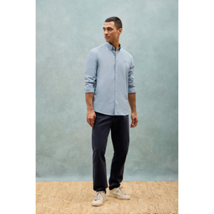 Camicia a tinta unita oxford celeste con logo ricamato Polo Club