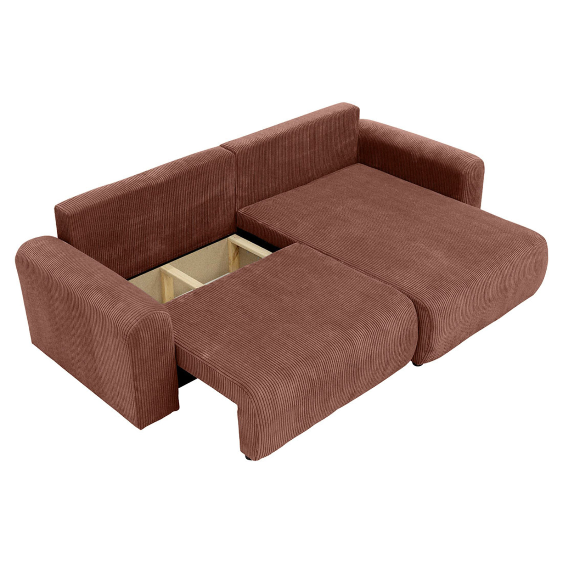 Naomi - Canapé d'angle réversible 4 places convertible avec coffre en velours côtelé - Rose