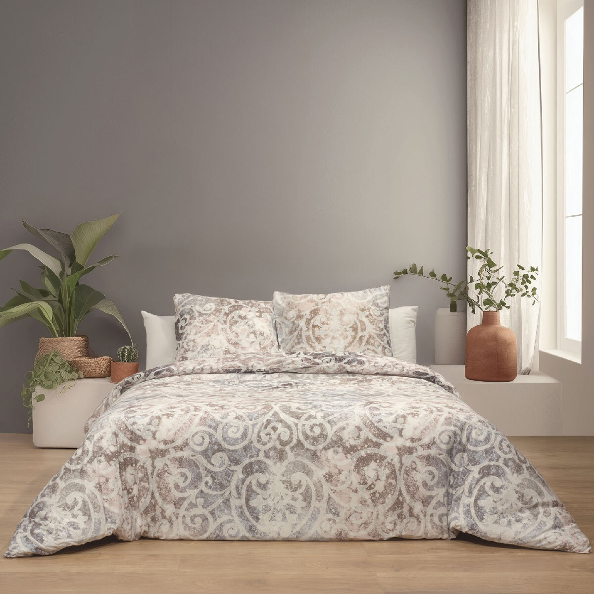 Parure de lit avec housse de couette 240x220 cm + 2 taies d'oreiller 65x65 cm 100% percale de coton - NANTAISE -