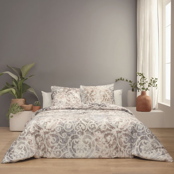 Parure de lit avec housse de couette 240x220 cm + 2 taies d'oreiller 65x65 cm 100% percale de coton - NANTAISE -