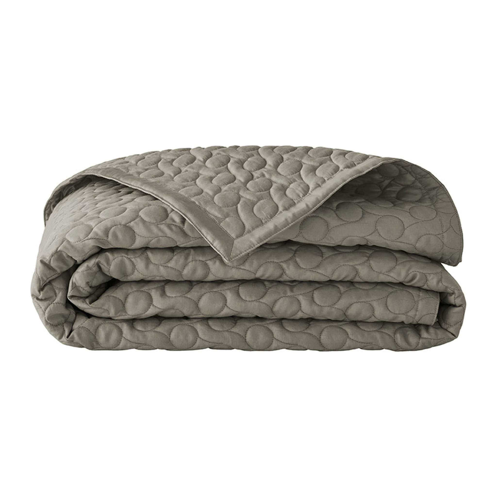 Couvre-lit matelassé uni en satin de coton bio, POESIE, Vert kaki