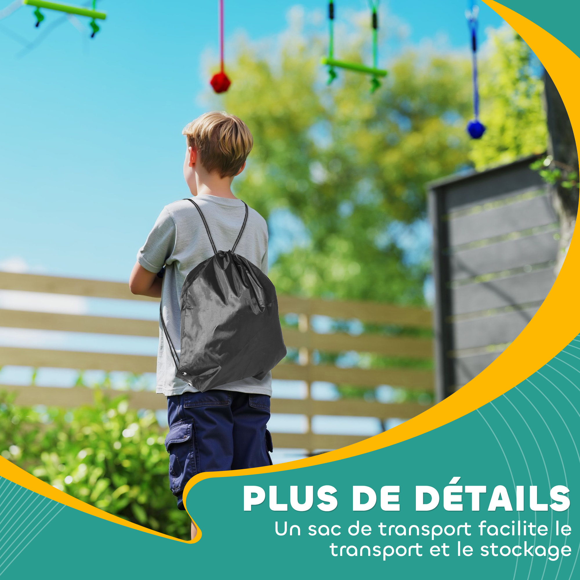 Parcours d'obstacles ninja enfant 10m 10 accessoires max. 50Kg - slackline, sac transport - rouge bleu