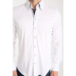 Camicia Uomo 2 Bottoni Button Down Slim Satin Unito Bianco