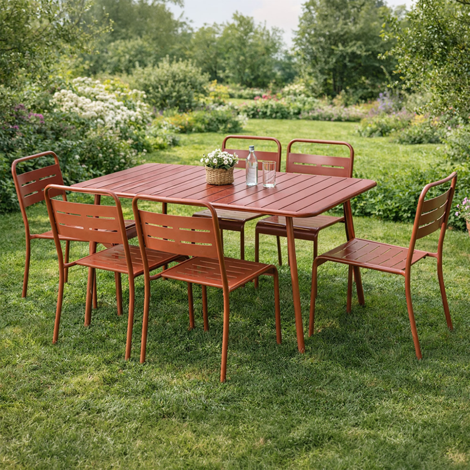 Ensemble table de jardin 120 cm et 4 chaises terracotta EVORA