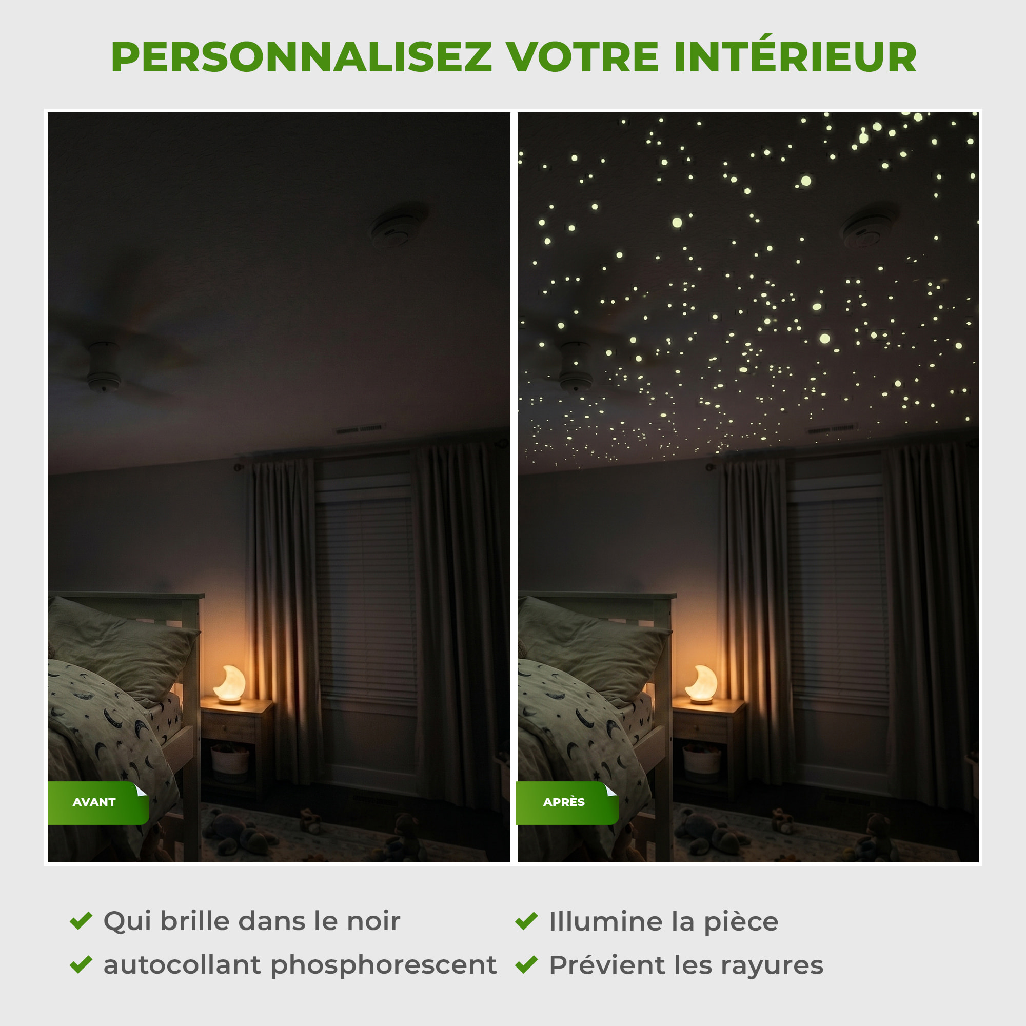 Stickers Muraux décoration adhésifs250 ronds phosphorescent