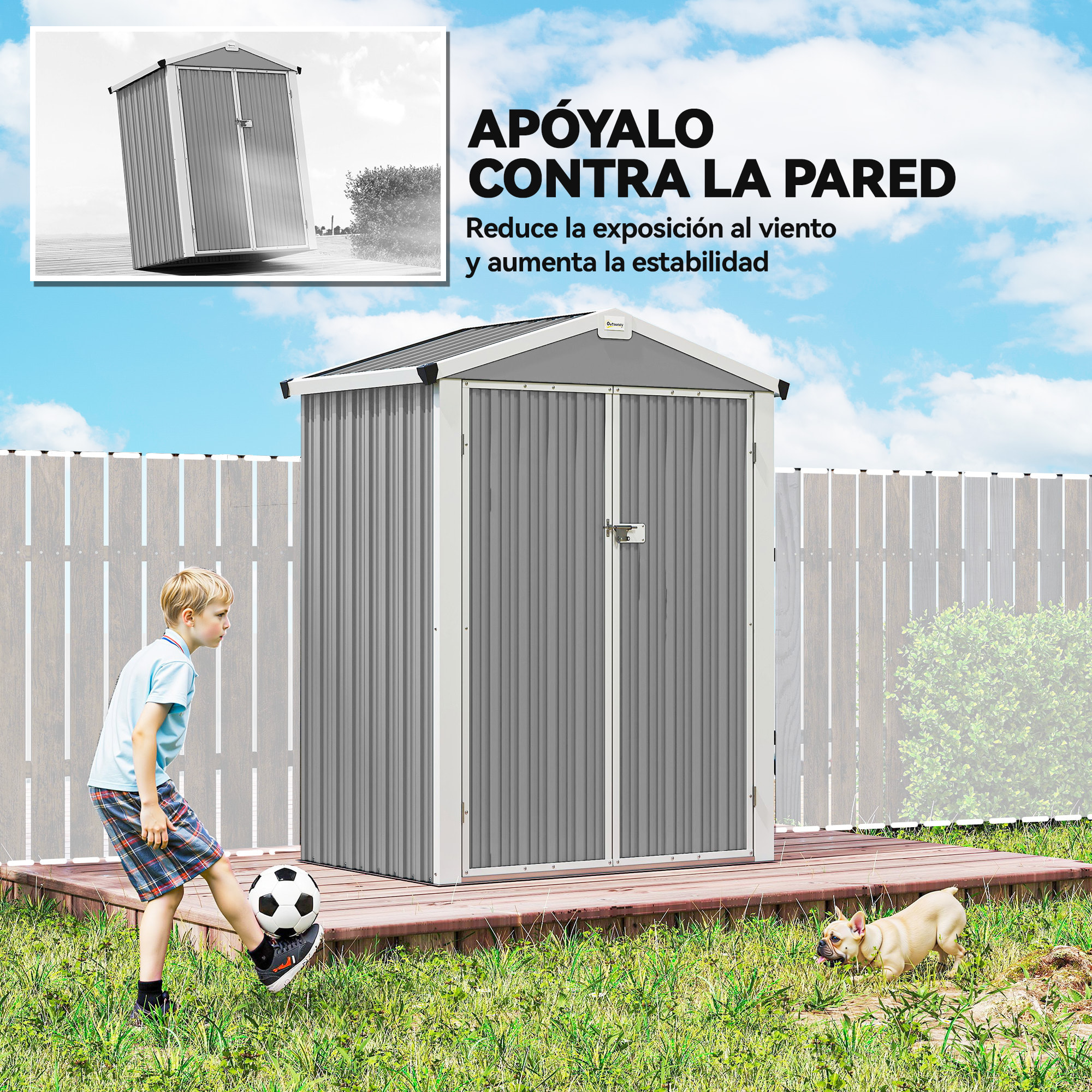 Caseta de Jardín Exterior 1,1 m², 133x87x178 cm, Cobertizo de Jardín Exterior Metálico con Puertas Correderas, Techo Inclinado y Guantes, para Almacenaje de Herramientas Bicicletas, Gris