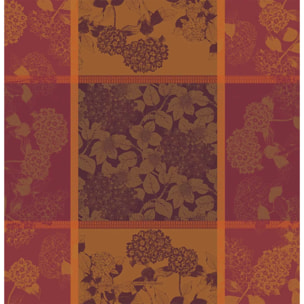 Nappe anti tache pur coton motif jacquard Hortensias rouille