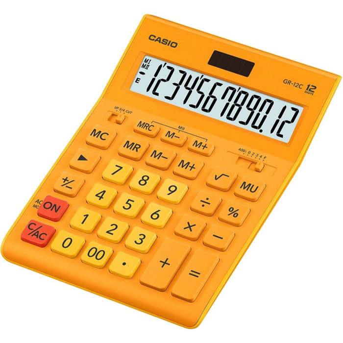 Casio Calculadora modelo GR-12C-RG-W-EPPorcentaje-raiz cuadrada-coma de 3 digito-marcar hacia arriba-selector de redondeo-redondeo automatico-tecla de retroceso-tecla doble cero
