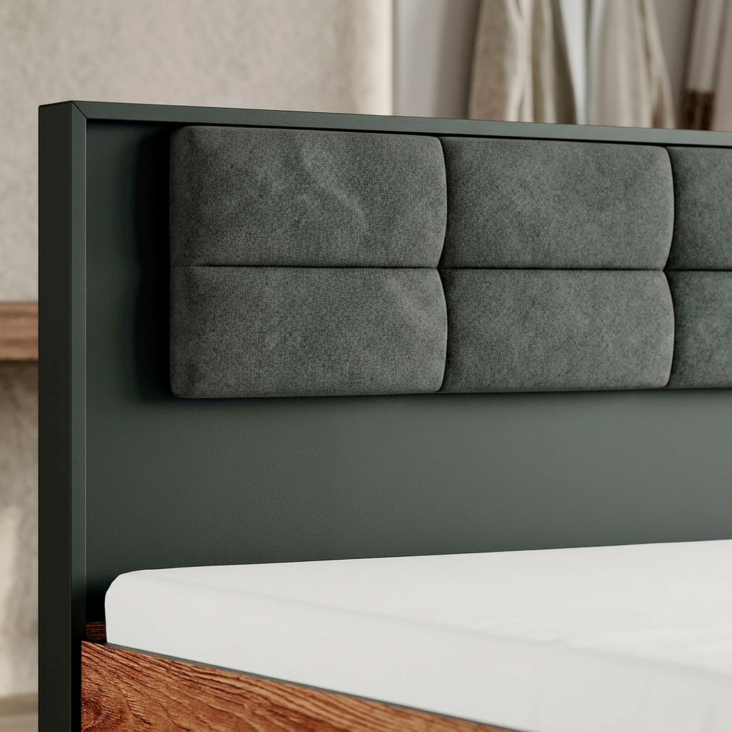 Testiera Imbottita E Struttura Letto Matrimoniale Con Contenitore Design Moderno Camera Da Letto 166.6 x 210 x 102 Cm Castagno E Antracite