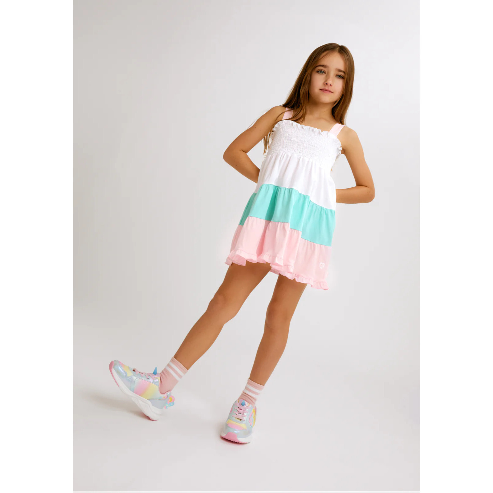 Vestido de Niña Estampado Escalonado Multicolor