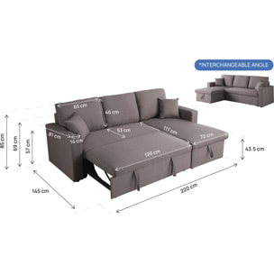 Canapé d'angle convertible/ réversible avec coffre "Alain" - 3 places - Taupe