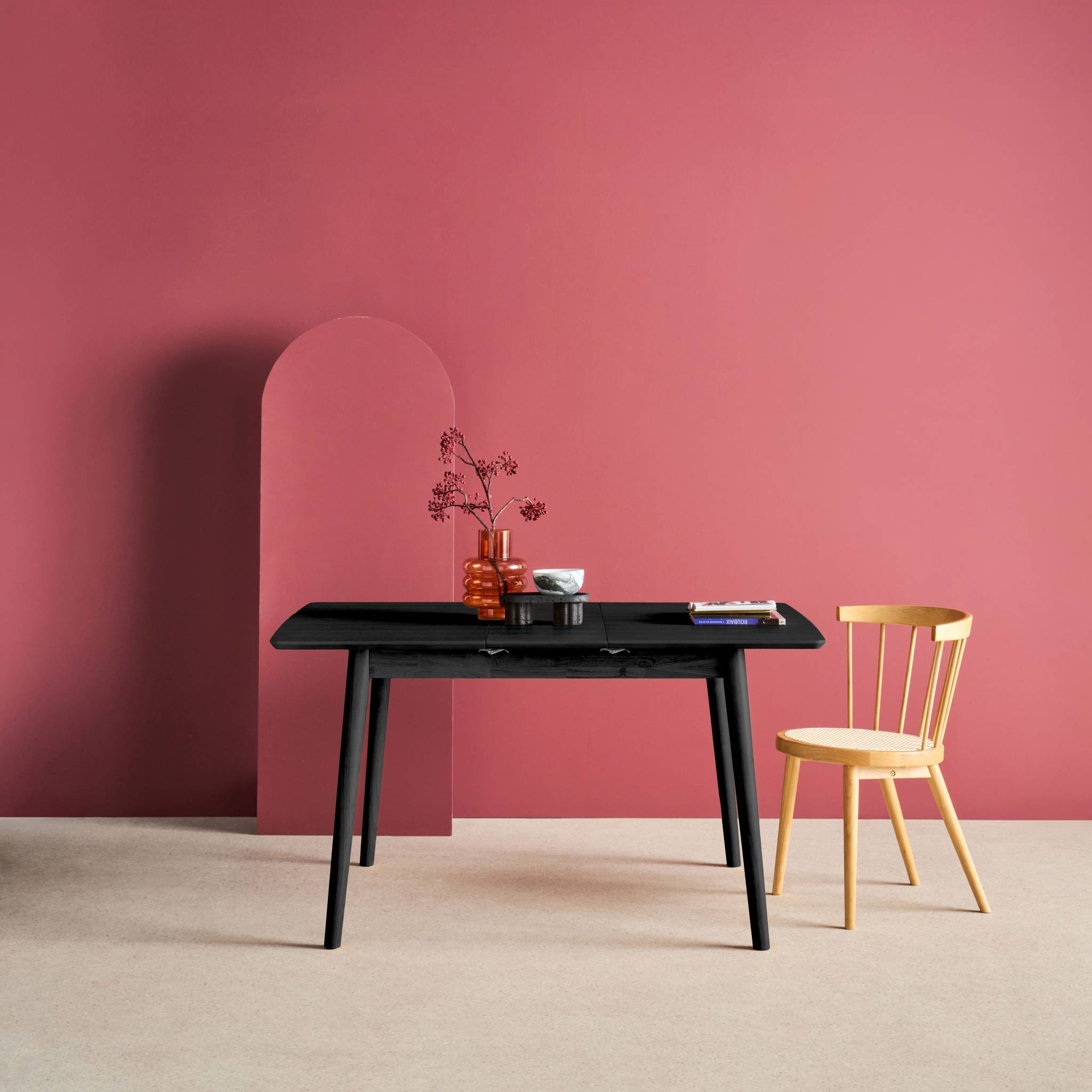 Table à manger rectangulaire extensible bois d'hévéa et placage chêne noir 4-6 places - 110/140 x 100 x 75 cm - Lina