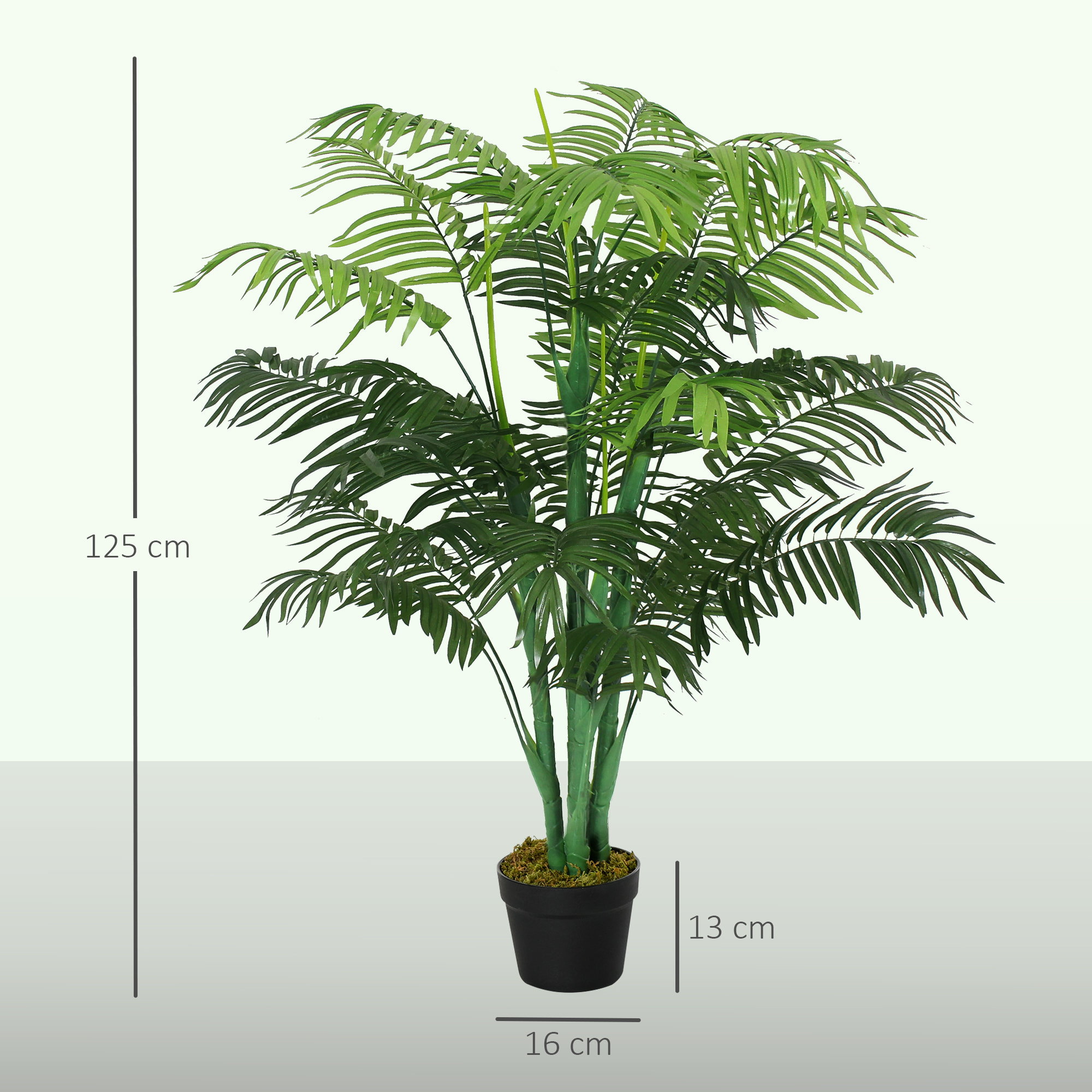 Palmier artificiel Sanwei Kwai H. 125 cm 18 grandes feuilles pot noir inclus