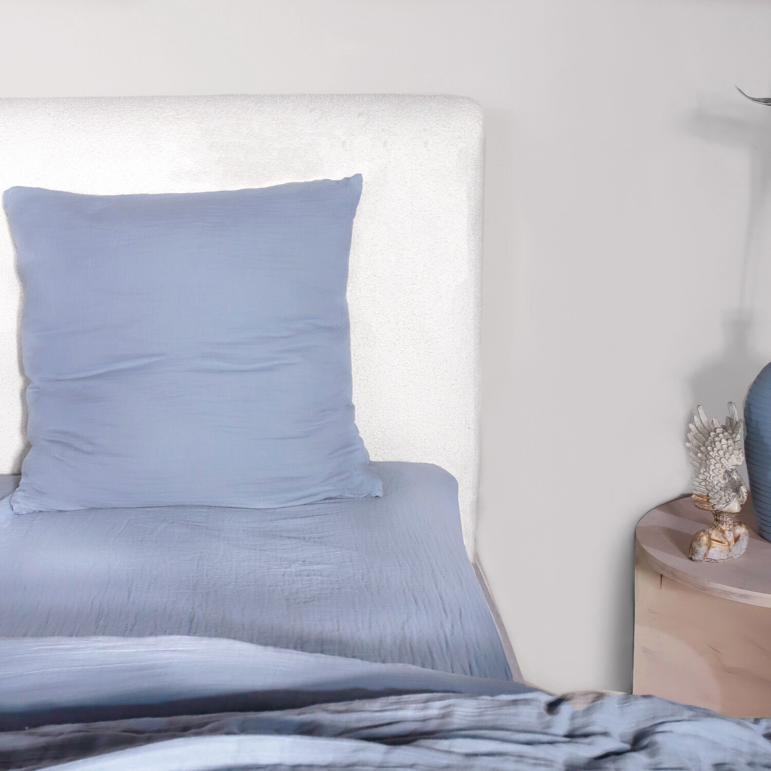 Parure Housse De Couette Uni 100% Gaze de Coton - Ava - Bleu Givrée