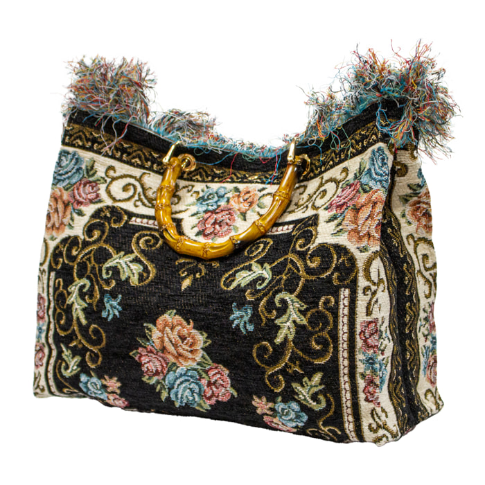 BORSA IN JACQUARD CON FRANGIA MODELLO VIENNA NERO